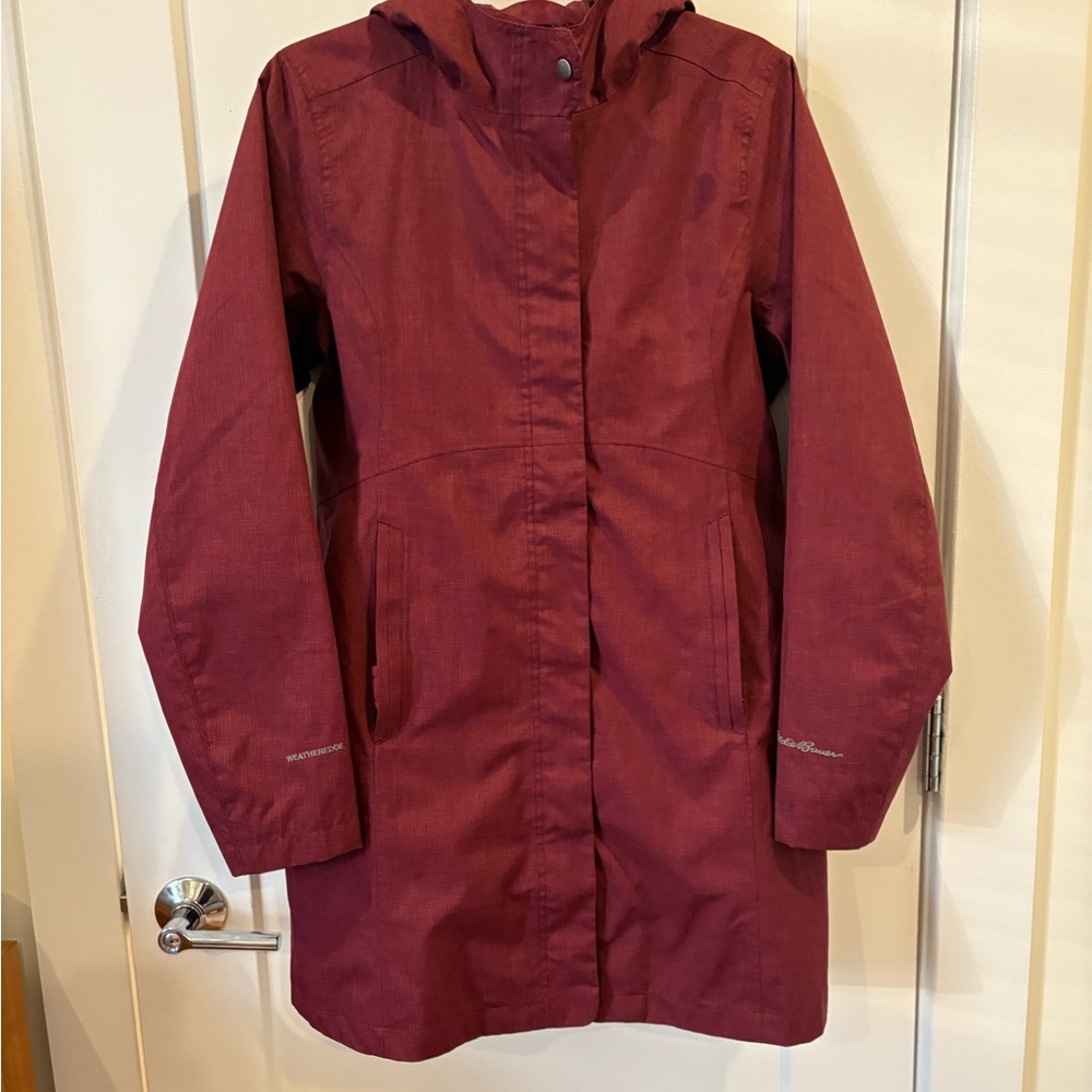 Eddie Bauer Women's Maroon Hooded Trench Coat